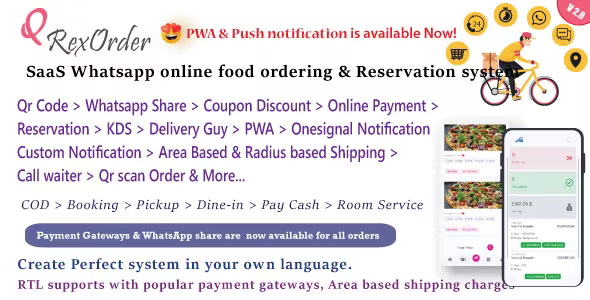QrexOrder - SaaS WhatsApp Online ordering / Restaurant management / Reservation system + POS system Addon [Regular License]